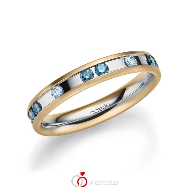 Bicolor trouwring in roségoud 14 kt. grijsgoud 14 kt. met in totaal 0,6 ct. Briljant iceblue oceanblue van acredo - A-2218-7 Bicolor trouwring in roségoud 14 kt. grijsgoud 14 kt. met in totaal 0,6 ct. Briljant iceblue oceanblue van acredo - A-2218-7