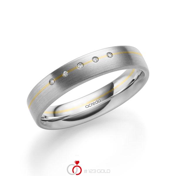 Bicolor trouwring in witgoud 14 kt. geelgoud 14 kt. met in totaal 0,025 ct. Briljant tw/si van acredo - A-2186-10 Bicolor trouwring in witgoud 14 kt. geelgoud 14 kt. met in totaal 0,025 ct. Briljant tw/si van acredo - A-2186-10
