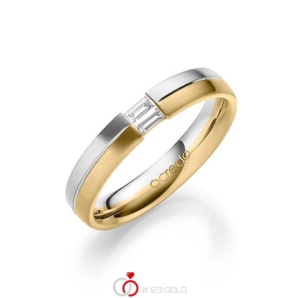 Bicolor trouwring in witgoud 14 kt. geelgoud 14 kt. met in totaal 0,1 ct. Baguette-Diamant tw,vs van acredo - A-1638-2 Bicolor trouwring in witgoud 14 kt. geelgoud 14 kt. met in totaal 0,1 ct. Baguette-Diamant tw,vs van acredo - A-1638-2