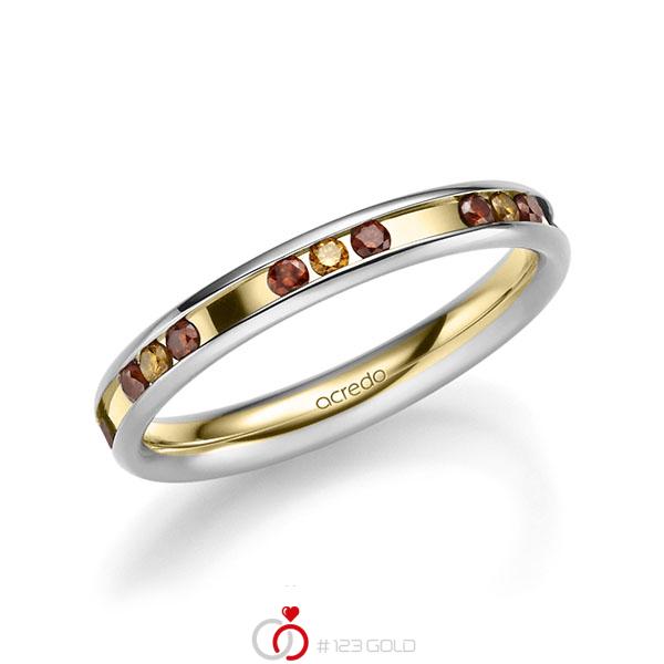 Bicolor trouwring in witgoud 14 kt. geelgoud 14 kt. met in totaal 0,42 ct. Briljant Red Cherry Cognac van acredo - A-2219-3 Bicolor trouwring in witgoud 14 kt. geelgoud 14 kt. met in totaal 0,42 ct. Briljant Red Cherry Cognac van acredo - A-2219-3