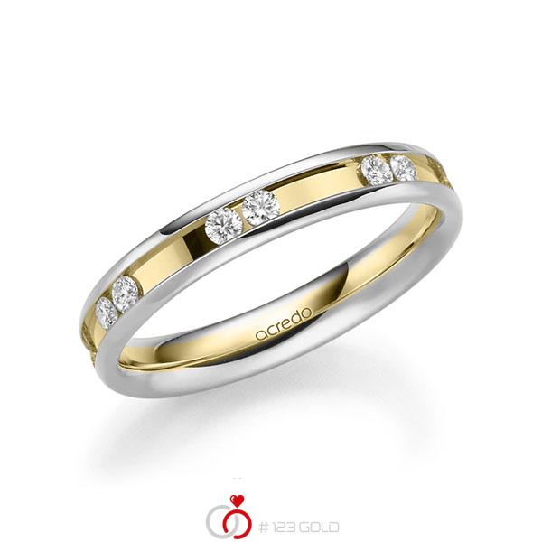 Bicolor trouwring in witgoud 14 kt. geelgoud 14 kt. met in totaal 0,42 ct. Briljant tw/si van acredo - A-2206-1 Bicolor trouwring in witgoud 14 kt. geelgoud 14 kt. met in totaal 0,42 ct. Briljant tw/si van acredo - A-2206-1