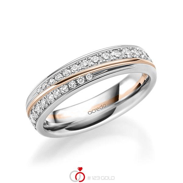 Bicolor trouwring in witgoud 14 kt. roodgoud 14 kt. met in totaal 0,964 ct. Briljant tw/si van acredo - A-1631-12 Bicolor trouwring in witgoud 14 kt. roodgoud 14 kt. met in totaal 0,964 ct. Briljant tw/si van acredo - A-1631-12