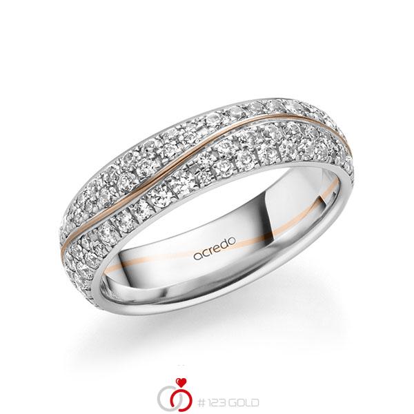 Bicolor trouwring in witgoud 14 kt. roodgoud 14 kt. met in totaal 1,506 ct. Briljant tw/si van acredo - A-1709-12 Bicolor trouwring in witgoud 14 kt. roodgoud 14 kt. met in totaal 1,506 ct. Briljant tw/si van acredo - A-1709-12