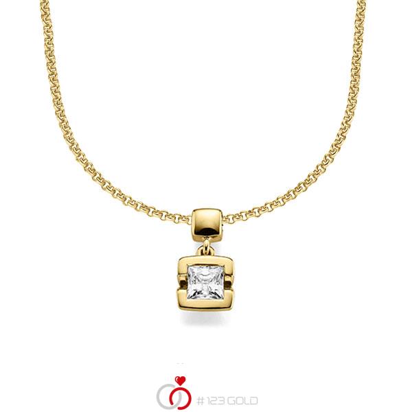 collier met hanger in geelgoud 14 kt. met 0,5 ct. Princess-Diamant tw,vs van acredo - A-1610-1 collier met hanger in geelgoud 14 kt. met 0,5 ct. Princess-Diamant tw,vs van acredo - A-1610-1