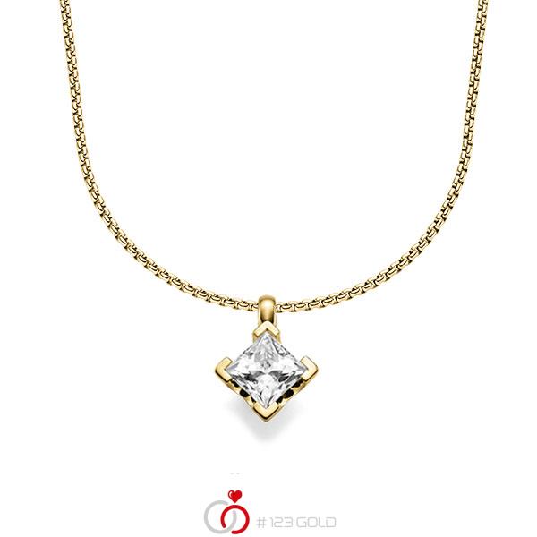 collier met hanger in geelgoud 14 kt. met 1 ct. Princess-Diamant tw,vs van acredo - A-1546-10 collier met hanger in geelgoud 14 kt. met 1 ct. Princess-Diamant tw,vs van acredo - A-1546-10
