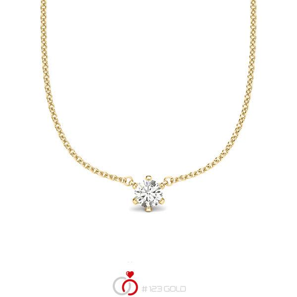 collier met hanger in geelgoud 14 kt. met in totaal 0,15 ct. Briljant tw/si van acredo - A-2064-18 collier met hanger in geelgoud 14 kt. met in totaal 0,15 ct. Briljant tw/si van acredo - A-2064-18
