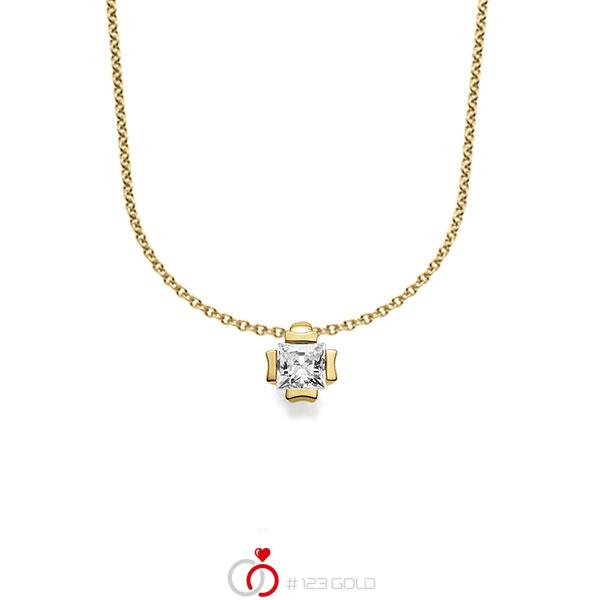 collier met hanger in geelgoud 14 kt. met in totaal 0,25 ct. Princess-Diamant tw,vs van acredo - A-1607-5 collier met hanger in geelgoud 14 kt. met in totaal 0,25 ct. Princess-Diamant tw,vs van acredo - A-1607-5