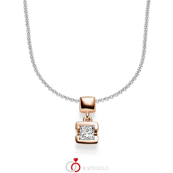 collier met hanger in roodgoud 14 kt. met in totaal 0,25 ct. Princess-Diamant tw/si van acredo - A-1610-11 collier met hanger in roodgoud 14 kt. met in totaal 0,25 ct. Princess-Diamant tw/si van acredo - A-1610-11