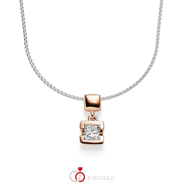 collier met hanger in roodgoud 14 kt. met in totaal 0,25 ct. Princess-Diamant tw/si van acredo - A-1645-6 collier met hanger in roodgoud 14 kt. met in totaal 0,25 ct. Princess-Diamant tw/si van acredo - A-1645-6