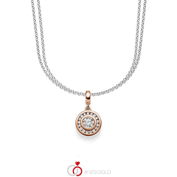 collier met hanger in roodgoud 14 kt. met in totaal 0,505 ct. Briljant tw/si van acredo - A-1608-10 collier met hanger in roodgoud 14 kt. met in totaal 0,505 ct. Briljant tw/si van acredo - A-1608-10
