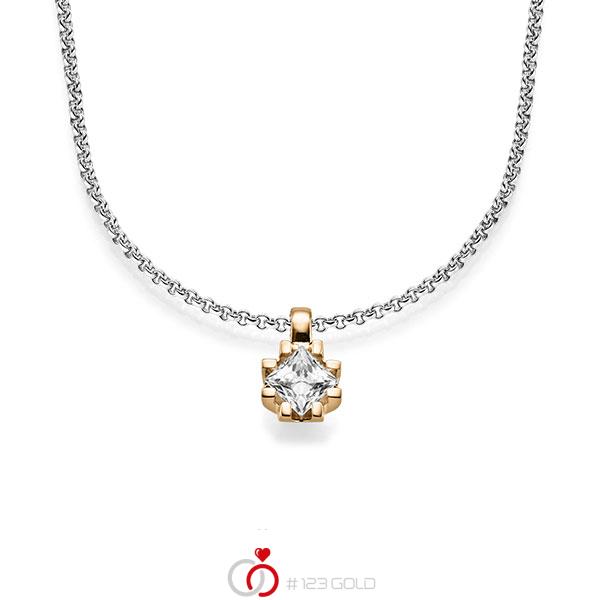 collier met hanger in roségoud 14 kt. met 1 ct. Princess-Diamant tw,vs van acredo - A-1606-6 collier met hanger in roségoud 14 kt. met 1 ct. Princess-Diamant tw,vs van acredo - A-1606-6