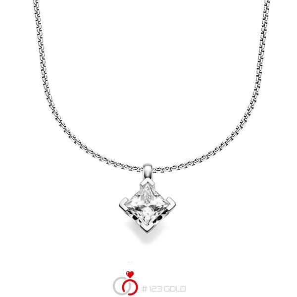 collier met hanger in witgoud 14 kt. met 1 ct. Princess-Diamant tw,vs van acredo - A-1546-1 collier met hanger in witgoud 14 kt. met 1 ct. Princess-Diamant tw,vs van acredo - A-1546-1