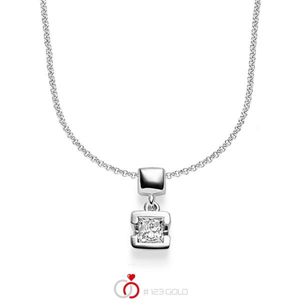 collier met hanger in witgoud 14 kt. met in totaal 0,25 ct. Princess-Diamant tw,vs van acredo - A-1610-12 collier met hanger in witgoud 14 kt. met in totaal 0,25 ct. Princess-Diamant tw,vs van acredo - A-1610-12