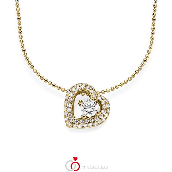 Kette mit Anhänger in Gelbgold 585 mit 0,5 ct. + zus. 0,386 ct. Brillant tw, si von acredo - A-1545-13 Kette mit Anhänger in Gelbgold 585 mit 0,5 ct. + zus. 0,386 ct. Brillant tw, si von acredo - A-1545-13