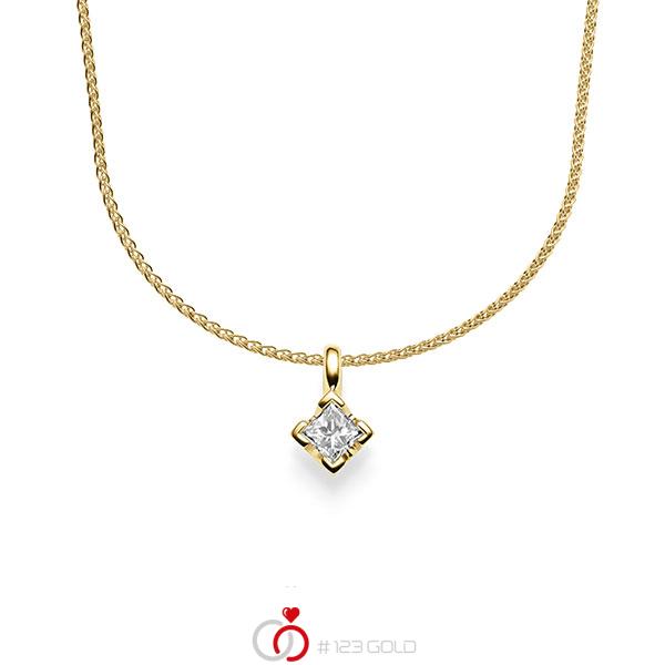 Kette mit Anhänger in Gelbgold 585 mit zus. 0,25 ct. Prinzess-Diamant tw, si von acredo - A-1643-4 Kette mit Anhänger in Gelbgold 585 mit zus. 0,25 ct. Prinzess-Diamant tw, si von acredo - A-1643-4