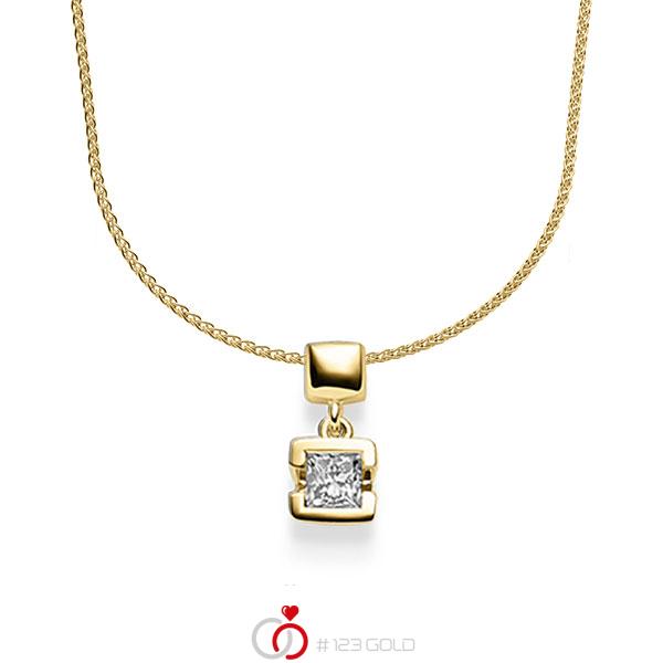 Kette mit Anhänger in Gelbgold 585 mit zus. 0,25 ct. Prinzess-Diamant tw, vs von acredo - A-1645-3 Kette mit Anhänger in Gelbgold 585 mit zus. 0,25 ct. Prinzess-Diamant tw, vs von acredo - A-1645-3