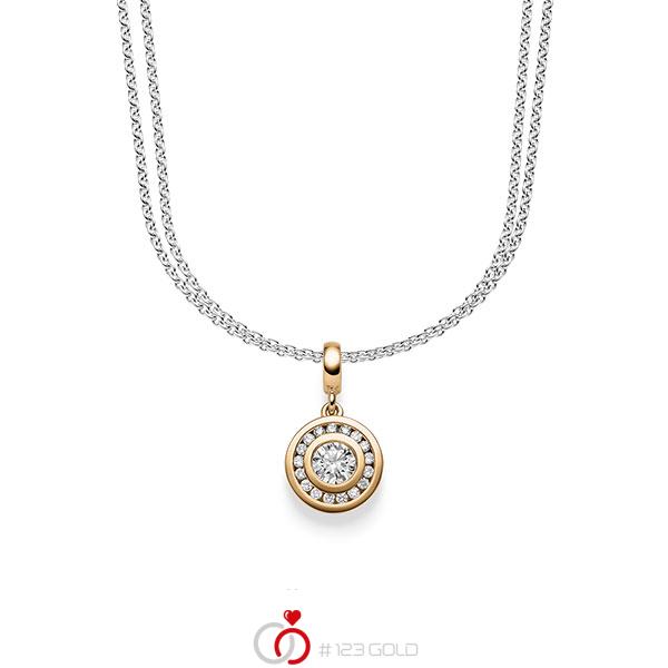 Kette mit Anhänger in Roségold 585 mit zus. 0,505 ct. Brillant tw, si von acredo - A-1608-9 Kette mit Anhänger in Roségold 585 mit zus. 0,505 ct. Brillant tw, si von acredo - A-1608-9