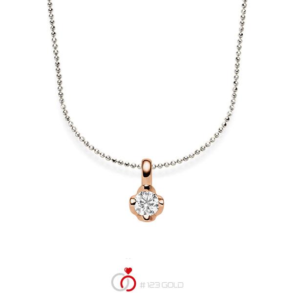 Kette mit Anhänger in Rotgold 585 mit zus. 0,25 ct. Brillant tw, si von acredo - A-1565-9 Kette mit Anhänger in Rotgold 585 mit zus. 0,25 ct. Brillant tw, si von acredo - A-1565-9
