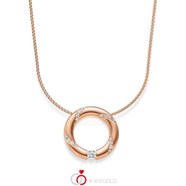 Kette mit Anhänger in Rotgold 585 mit zus. 0,278 ct. Brillant tw, si von acredo - A-1827-4 Kette mit Anhänger in Rotgold 585 mit zus. 0,278 ct. Brillant tw, si von acredo - A-1827-4