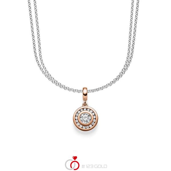 Kette mit Anhänger in Rotgold 585 mit zus. 0,505 ct. Brillant tw, si von acredo - A-1646-7 Kette mit Anhänger in Rotgold 585 mit zus. 0,505 ct. Brillant tw, si von acredo - A-1646-7