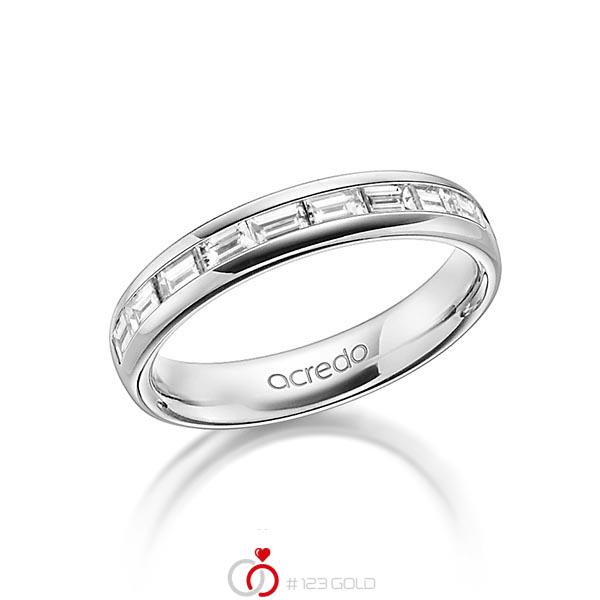 klassieke Memoire-trouwring in buiten witgoud 14 kt. , binnen witgoud 14 kt. half gezet met in totaal 0,8 ct. Baguette-Diamant tw,vs van acredo - A-1557-4 klassieke Memoire-trouwring in buiten witgoud 14 kt. , binnen witgoud 14 kt. half gezet met in totaal 0,8 ct. Baguette-Diamant tw,vs van acredo - A-1557-4