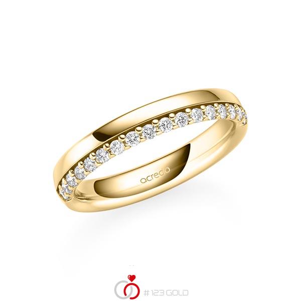 klassieke Memoire-trouwring in geelgoud 14 kt. half gezet met in totaal 0,255 ct. tw/si van acredo - A-2106-8 klassieke Memoire-trouwring in geelgoud 14 kt. half gezet met in totaal 0,255 ct. tw/si van acredo - A-2106-8