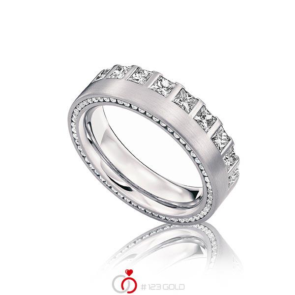 klassieke Memoire-trouwring in platina 950 volledig gezet met in totaal 1,28 ct. Princess-Diamant & Briljant tw,vs van acredo - A-1221-1 klassieke Memoire-trouwring in platina 950 volledig gezet met in totaal 1,28 ct. Princess-Diamant & Briljant tw,vs van acredo - A-1221-1