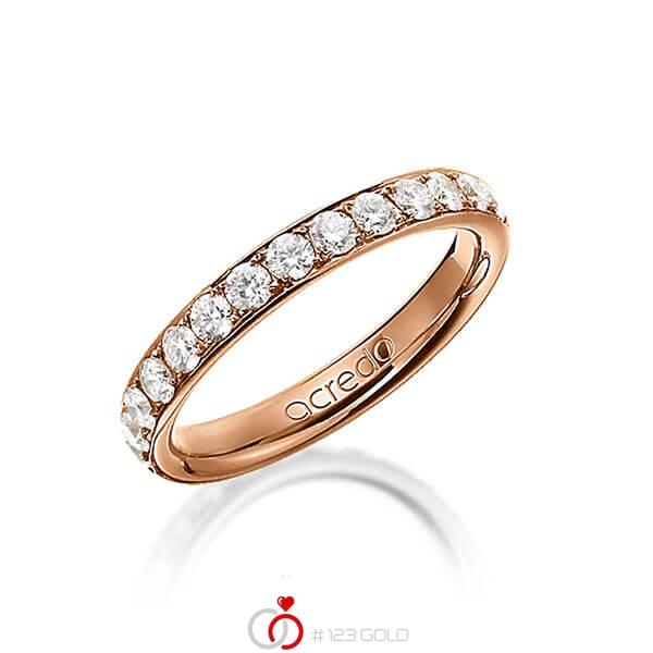 klassieke Memoire-trouwring in roodgoud 14 kt. volledig gezet met in totaal 1,35 ct. Briljant r,if van acredo - A-1255-4 klassieke Memoire-trouwring in roodgoud 14 kt. volledig gezet met in totaal 1,35 ct. Briljant r,if van acredo - A-1255-4