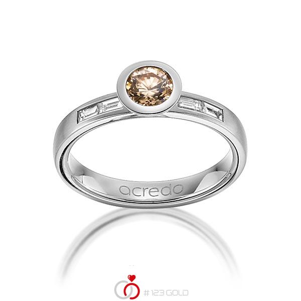 klassieke trouwring in grijsgoud 14 kt. met 0,5 ct. + in totaal 0,24 ct. Briljanten & Baguette-Diamant Cognac tw,vs van acredo - A-1273-5 klassieke trouwring in grijsgoud 14 kt. met 0,5 ct. + in totaal 0,24 ct. Briljanten & Baguette-Diamant Cognac tw,vs van acredo - A-1273-5