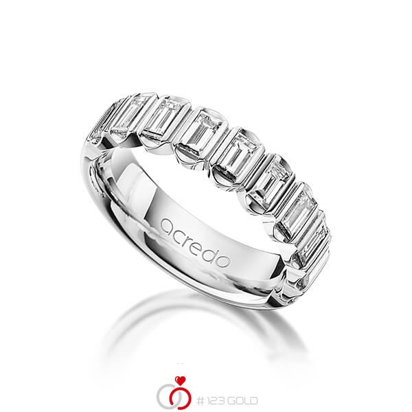 klassieke trouwring in grijsgoud 14 kt. met in totaal 1,2 ct. Baguette-Diamant tw,vs van acredo - A-1220-3 klassieke trouwring in grijsgoud 14 kt. met in totaal 1,2 ct. Baguette-Diamant tw,vs van acredo - A-1220-3