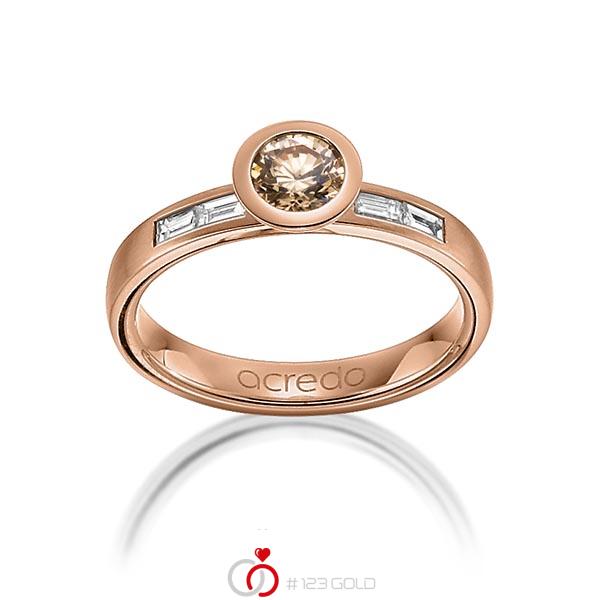 klassieke trouwring in roodgoud 14 kt. met 0,5 ct. + in totaal 0,24 ct. Briljanten & Baguette-Diamant Cognac tw,vs van acredo - A-1273-9 klassieke trouwring in roodgoud 14 kt. met 0,5 ct. + in totaal 0,24 ct. Briljanten & Baguette-Diamant Cognac tw,vs van acredo - A-1273-9