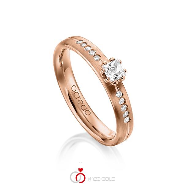 Klassieke trouwring in roodgoud 14 kt. met in totaal 0,33 ct. Princess-Diamant & Briljant tw/si van acredo - A-1280-5 Klassieke trouwring in roodgoud 14 kt. met in totaal 0,33 ct. Princess-Diamant & Briljant tw/si van acredo - A-1280-5
