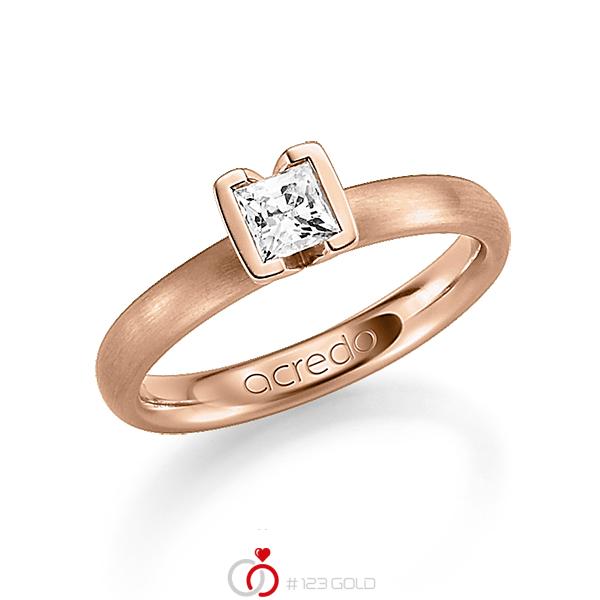 klassieke trouwring in roodgoud 18 kt. met 0,4 ct. Princess-Diamant tw,vs van acredo - A-1212-12 klassieke trouwring in roodgoud 18 kt. met 0,4 ct. Princess-Diamant tw,vs van acredo - A-1212-12