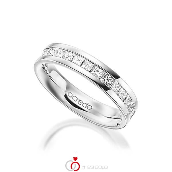 klassischer Memoire-Trauring/Ehering in außen Weißgold 585 , innen Weißgold 585 halbausgefasst mit zus. 0,98 ct. Prinzess-Diamant tw, si von acredo - A-1556-4 klassischer Memoire-Trauring/Ehering in außen Weißgold 585 , innen Weißgold 585 halbausgefasst mit zus. 0,98 ct. Prinzess-Diamant tw, si von acredo - A-1556-4