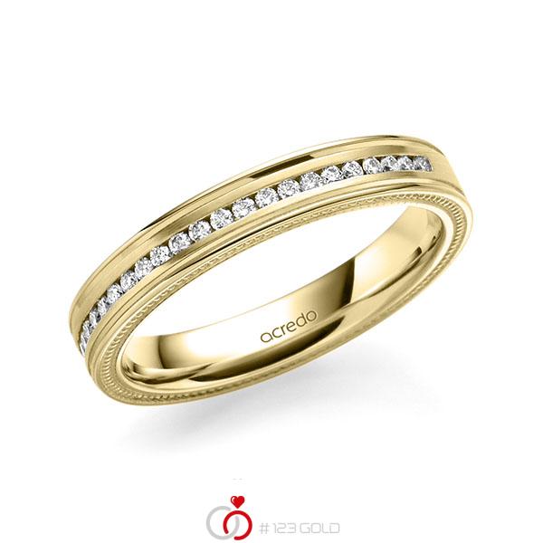 klassischer Memoire-Trauring/Ehering in Gelbgold 585 halbausgefasst mit zus. 0,192 ct. Brillant tw, si von acredo - A-1762-16 klassischer Memoire-Trauring/Ehering in Gelbgold 585 halbausgefasst mit zus. 0,192 ct. Brillant tw, si von acredo - A-1762-16