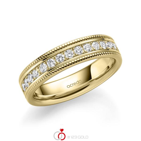 klassischer Memoire-Trauring/Ehering in Gelbgold 585 halbausgefasst mit zus. 0,45 ct. Brillant tw, si von acredo - A-1756-16 klassischer Memoire-Trauring/Ehering in Gelbgold 585 halbausgefasst mit zus. 0,45 ct. Brillant tw, si von acredo - A-1756-16