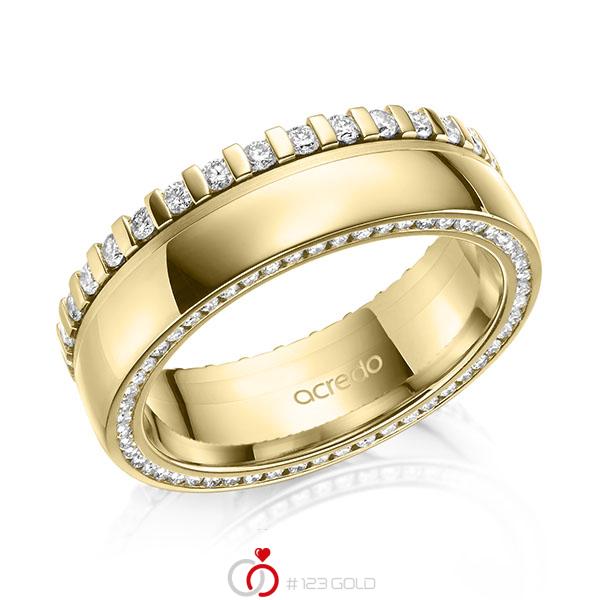 klassischer Memoire-Trauring/Ehering in Gelbgold 585 vollausgefasst mit zus. 0,75 ct. Brillant tw, si von acredo - A-2101-13 klassischer Memoire-Trauring/Ehering in Gelbgold 585 vollausgefasst mit zus. 0,75 ct. Brillant tw, si von acredo - A-2101-13