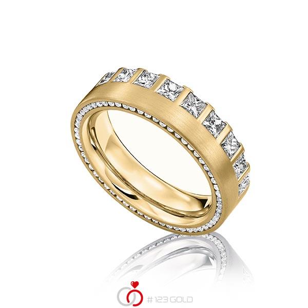 klassischer Memoire-Trauring/Ehering in Gelbgold 585 vollausgefasst mit zus. 1,28 ct. Prinzess-Diamant & Brillant tw, vs von acredo - A-1221-2 klassischer Memoire-Trauring/Ehering in Gelbgold 585 vollausgefasst mit zus. 1,28 ct. Prinzess-Diamant & Brillant tw, vs von acredo - A-1221-2