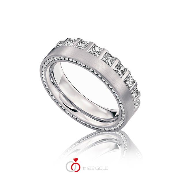 klassischer Memoire-Trauring/Ehering in Graugold 585 vollausgefasst mit zus. 1,28 ct. Prinzess-Diamant & Brillant tw, vs von acredo - A-1221-5 klassischer Memoire-Trauring/Ehering in Graugold 585 vollausgefasst mit zus. 1,28 ct. Prinzess-Diamant & Brillant tw, vs von acredo - A-1221-5