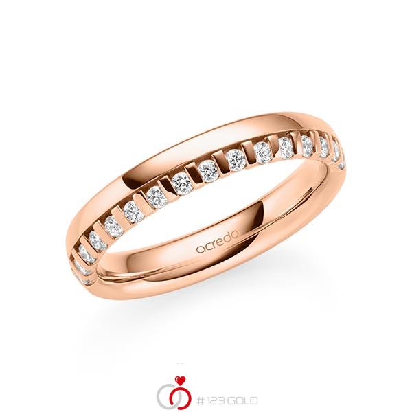 klassischer Memoire-Trauring/Ehering in Rotgold 585 halbausgefasst mit zus. 0,225 ct. tw, si von acredo - A-2107-10 klassischer Memoire-Trauring/Ehering in Rotgold 585 halbausgefasst mit zus. 0,225 ct. tw, si von acredo - A-2107-10