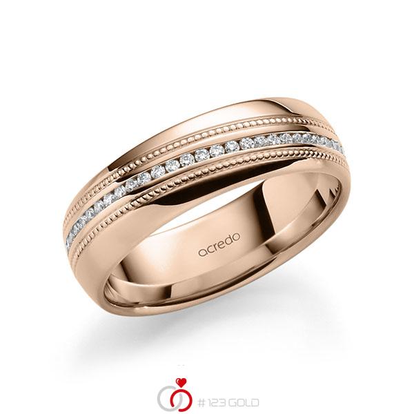 klassischer Memoire-Trauring/Ehering in Rotgold 585 vollausgefasst mit zus. 0,28 ct. Brillant tw, si von acredo - A-1757-18 klassischer Memoire-Trauring/Ehering in Rotgold 585 vollausgefasst mit zus. 0,28 ct. Brillant tw, si von acredo - A-1757-18