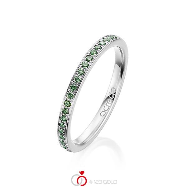 klassischer Memoire-Trauring/Ehering in Weißgold 585 halbausgefasst mit zus. 0,21 ct. Brillant Apple Green von acredo - A-1655-2 klassischer Memoire-Trauring/Ehering in Weißgold 585 halbausgefasst mit zus. 0,21 ct. Brillant Apple Green von acredo - A-1655-2