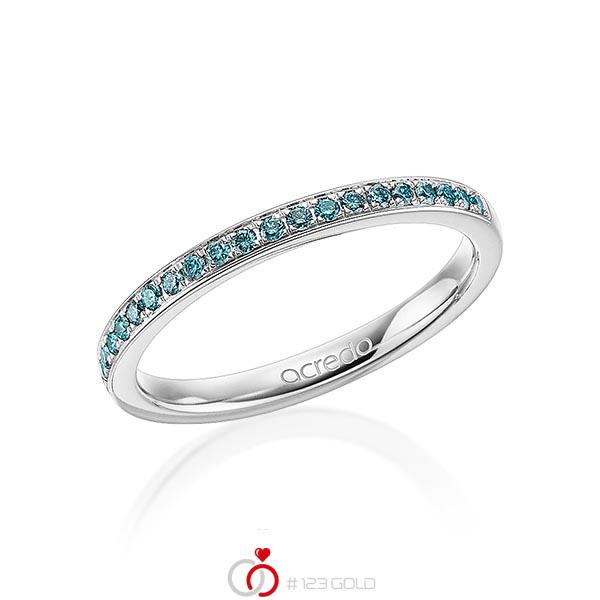 klassischer Memoire-Trauring/Ehering in Weißgold 585 halbausgefasst mit zus. 0,21 ct. Brillant skyblue von acredo - A-1655-1 klassischer Memoire-Trauring/Ehering in Weißgold 585 halbausgefasst mit zus. 0,21 ct. Brillant skyblue von acredo - A-1655-1