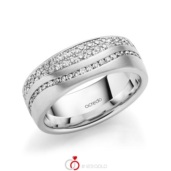 klassischer Memoire-Trauring/Ehering in Weißgold 585 vollausgefasst mit zus. 1,085 ct. Brillant tw, si von acredo - A-1713-8 klassischer Memoire-Trauring/Ehering in Weißgold 585 vollausgefasst mit zus. 1,085 ct. Brillant tw, si von acredo - A-1713-8