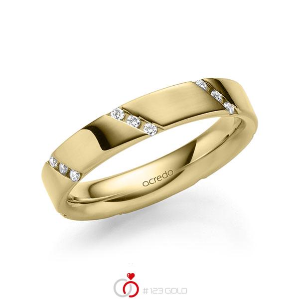 klassischer Trauring/Ehering in aussen Gelbgold 585 , innen Gelbgold 585 mit zus. 0,21 ct. Brillant tw, si von acredo - A-1977-16 klassischer Trauring/Ehering in aussen Gelbgold 585 , innen Gelbgold 585 mit zus. 0,21 ct. Brillant tw, si von acredo - A-1977-16