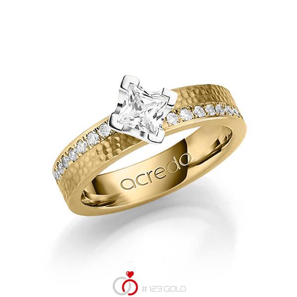 klassischer Trauring/Ehering in Gelbgold 585 gehämmert Struktur mit 0,5 ct. + zus. 0,54 ct. Prinzess-Diamant & Brillant tw, vs tw, si von acredo - A-1247-15 klassischer Trauring/Ehering in Gelbgold 585 gehämmert Struktur mit 0,5 ct. + zus. 0,54 ct. Prinzess-Diamant & Brillant tw, vs tw, si von acredo - A-1247-15