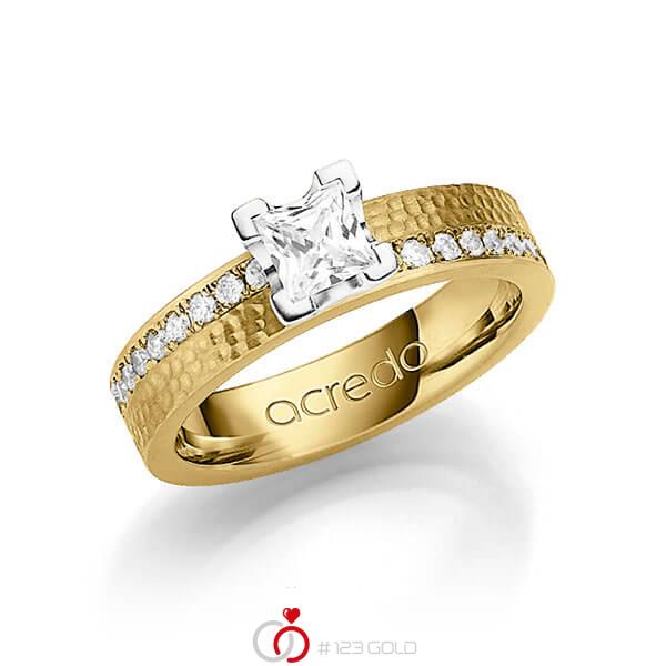 klassischer Trauring/Ehering in Gelbgold 585 gehämmert Struktur mit 0,5 ct. + zus. 0,54 ct. Prinzess-Diamant & Brillant tw, vs tw, si von acredo - A-1247-4 klassischer Trauring/Ehering in Gelbgold 585 gehämmert Struktur mit 0,5 ct. + zus. 0,54 ct. Prinzess-Diamant & Brillant tw, vs tw, si von acredo - A-1247-4