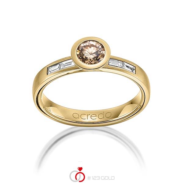 klassischer Trauring/Ehering in Gelbgold 585 mit 0,5 ct. + zus. 0,24 ct. Brillant & Baguette-Diamant cognac tw, vs von acredo - A-1273-3 klassischer Trauring/Ehering in Gelbgold 585 mit 0,5 ct. + zus. 0,24 ct. Brillant & Baguette-Diamant cognac tw, vs von acredo - A-1273-3