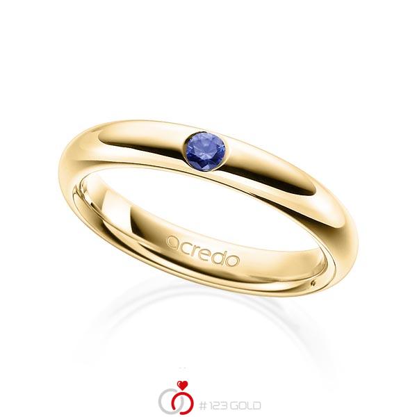 klassischer Trauring/Ehering in Gelbgold 585 mit zus. 0,08 ct. Brillant Saphir Blau (A 10) von acredo - A-1905-4 klassischer Trauring/Ehering in Gelbgold 585 mit zus. 0,08 ct. Brillant Saphir Blau (A 10) von acredo - A-1905-4