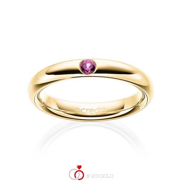 klassischer Trauring/Ehering in Gelbgold 585 mit zus. 0,08 ct. Brillant Saphir Pink (A 10) von acredo - A-1905-7 klassischer Trauring/Ehering in Gelbgold 585 mit zus. 0,08 ct. Brillant Saphir Pink (A 10) von acredo - A-1905-7